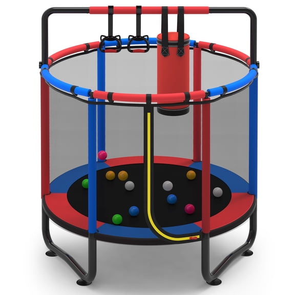 Toddler Trampoline for Kids with Enclosure, 55” Kids Trampoline with Net, SHINPT Indoor Trampoline, Small Trampolines for Kids, Mini Trampoline, Gifts for Boys, Girls, 110lbs Weight Capacity, Blue