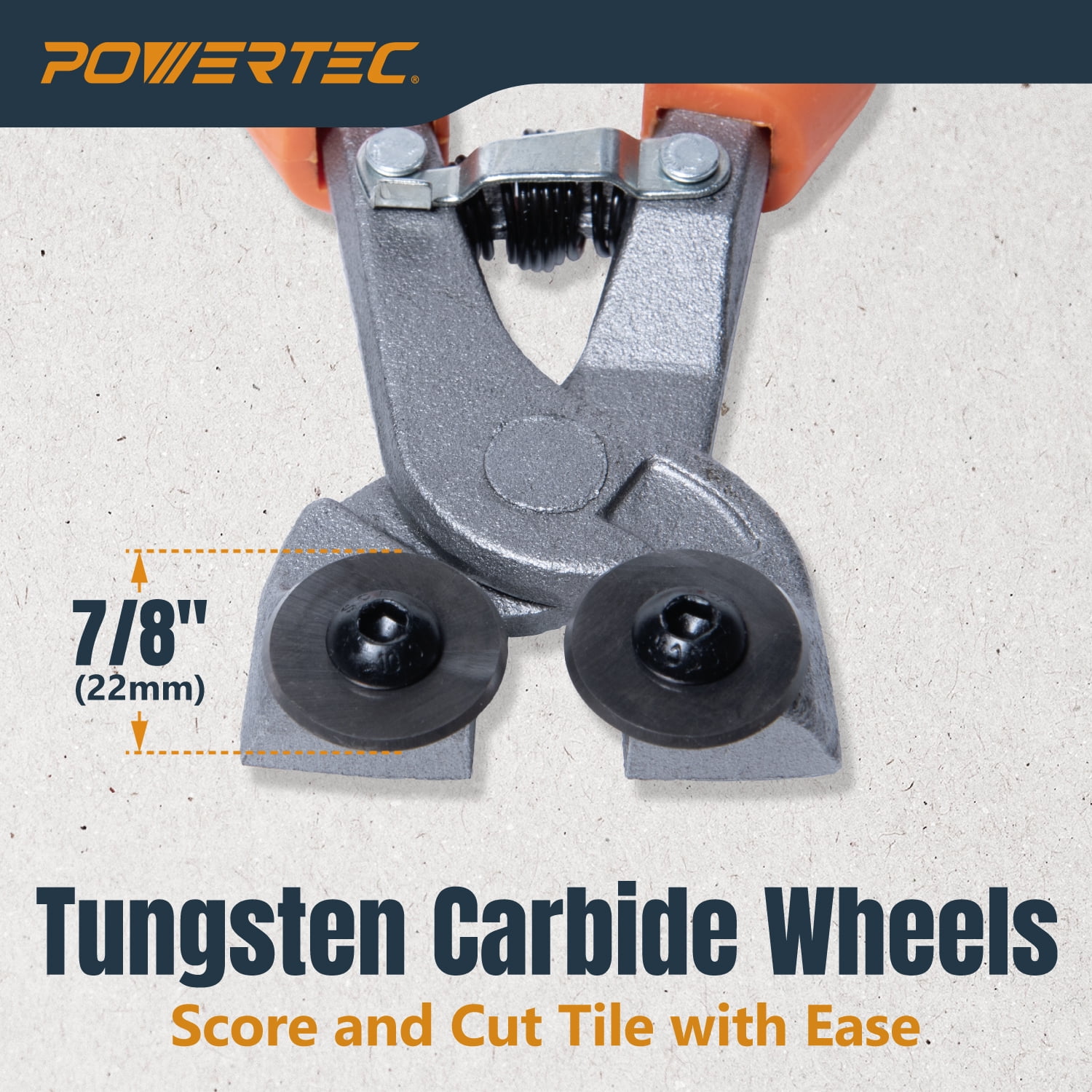 POWERTEC Wheeled Tile Nippers for Glass, Ceramic, Porcelain, and Mosaic - Ergonomic Soft Grip, Heavy Duty 22mm Tungsten Carbide Scoring Wheels Cuts and Trim Tile Up to 1/4” (71901N)