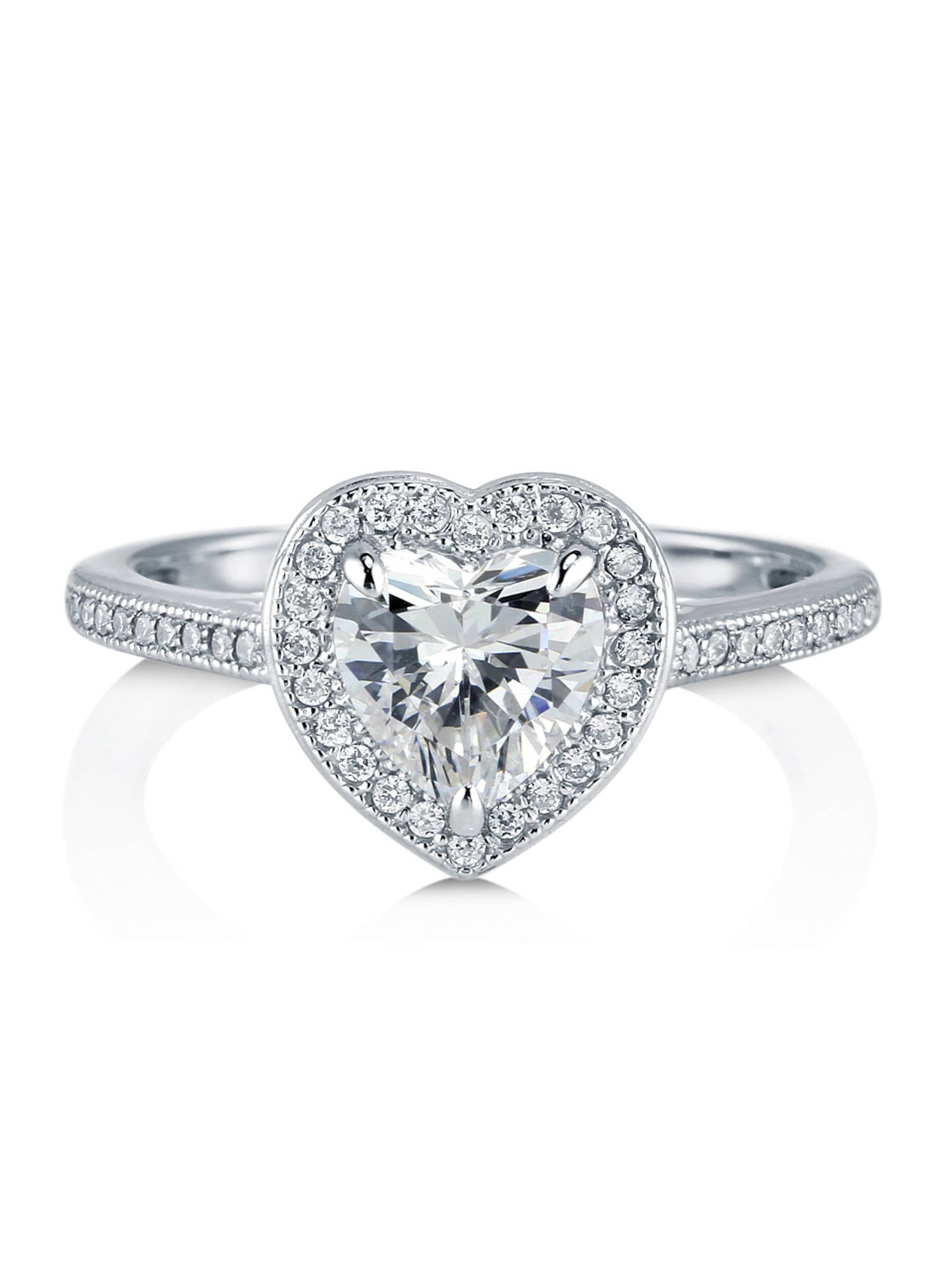 BERRICLE Sterling Silver Halo Wedding Engagement Rings Heart Shaped Cubic Zirconia CZ Heart Promise Ring for Women, Rhodium Plated Size 5.5