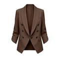 thumbnail image 4 of Homenesgenics Blazers for Women Plus Size Solid-Color Business-Casual 3/4-Sleeve Lapel Open-Front Blazer with Pockets Brown S, 4 of 8