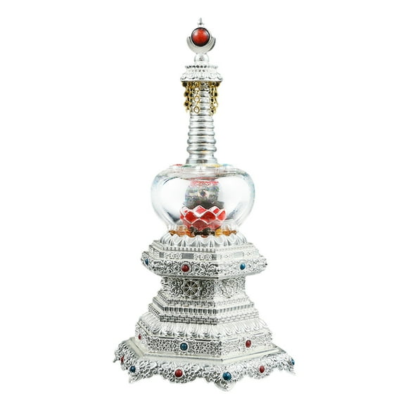 Maytalsory Tibetan Stupa Exquisite For Unique Home Decoration Suitable For Any Occasion Decorative Tower Stupa Bright Silver