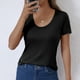 thumbnail image 3 of Camisetas Casuales de Mujer Nueva Camiseta de Manga Corta de Cuello U de Color Sólido de Verano, Poliéster, 3 of 8