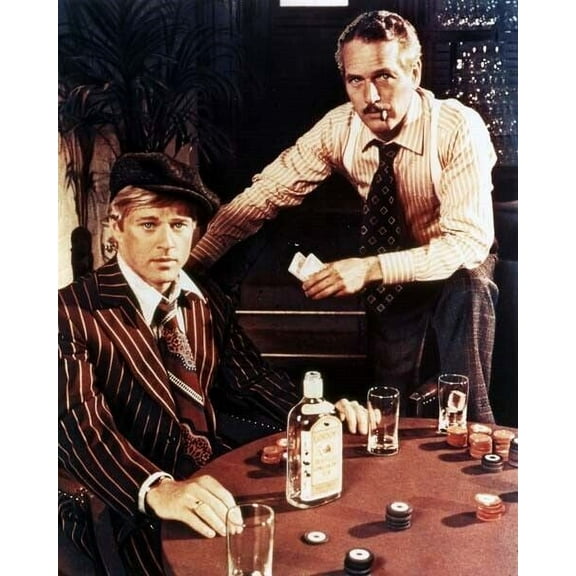 The Sting Paul Newman Robert Redford with cards whiskey & poker chips 8x10 photo