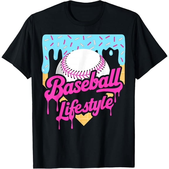 Baseball Life Lifestyle Home Plate Ice Cream Drip Boys T-Shirt, T-Shirt for Kids Youth, 180gsm, 100% Cotton