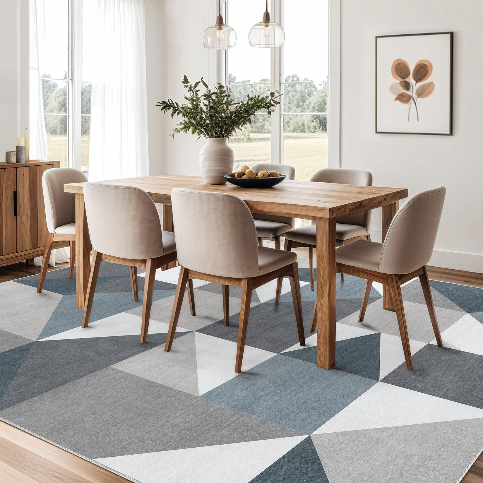 MICGEEK 9x12 Washable Area Rugs for Living Room, Modern Geometric Printed Rug, Vacuum-Friendly, Non Slip Indoor Rug for Bedroom Dining Room Home Decor Carpet, Blue&Gray