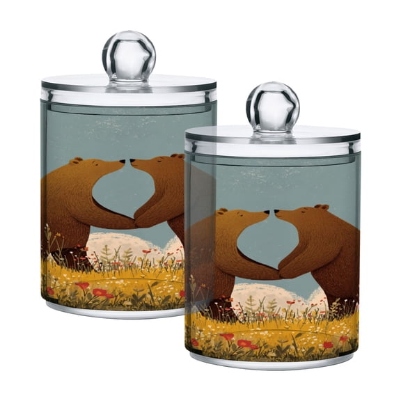 Bears Kissing Valentine Vector Translucent Plastic Cans Storage Canisters with Lid Set of 2