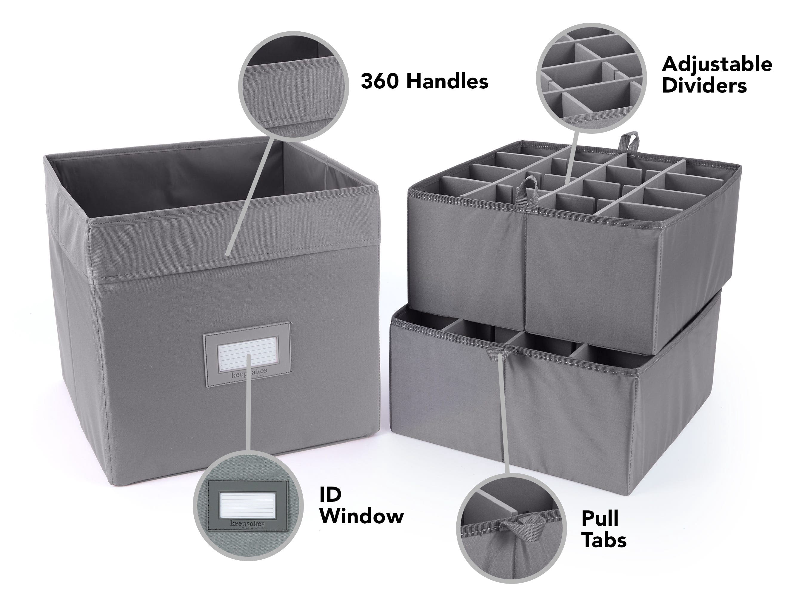 Covermates Keepsakes - Adjustable Cube Storage Bin - Configurable FlexGrid Compartments - ID Window - Pull Handles - Indoor Storage, Graphite