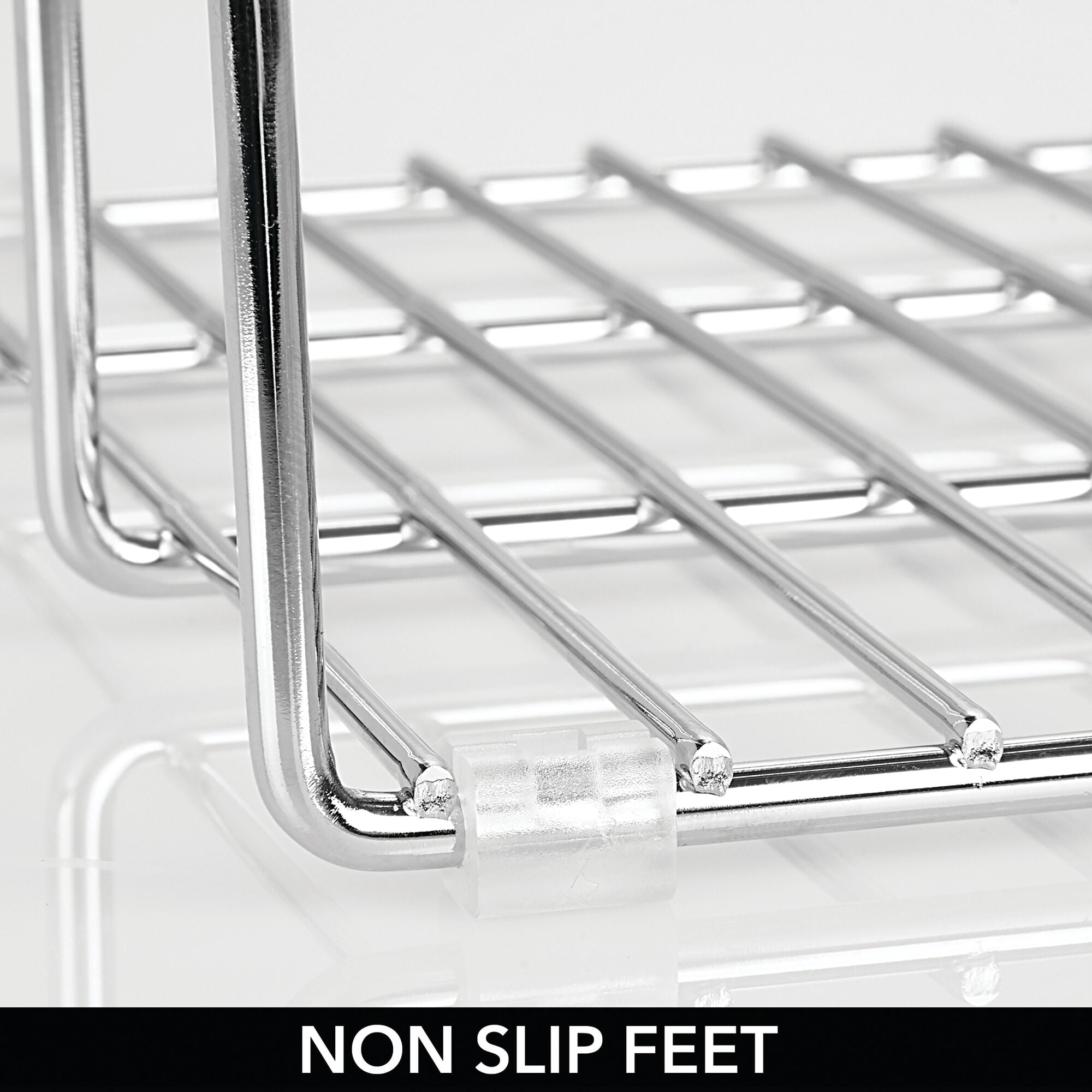 mDesign Steel Storage Tray Organizer Rack for Kitchen Cabinet - 2 Pack - Chrome