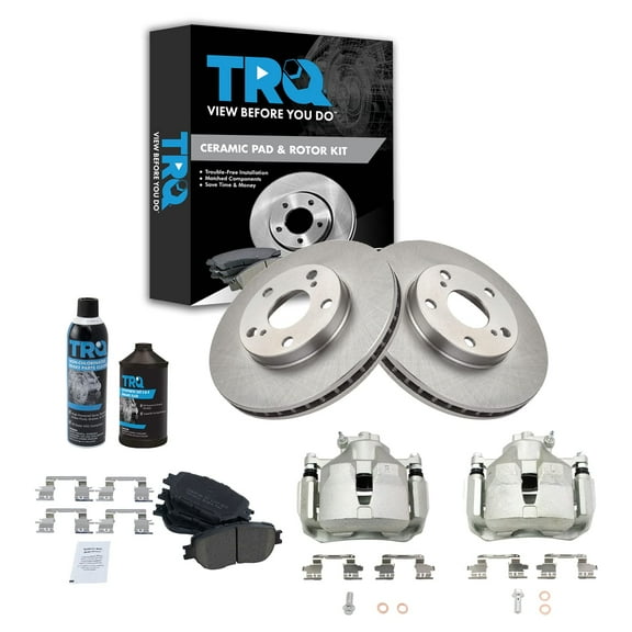 TRQ Front Ceramic Brake Pad Rotor & Caliper Kit w/Chemicals for Toyota Camry BKA15634