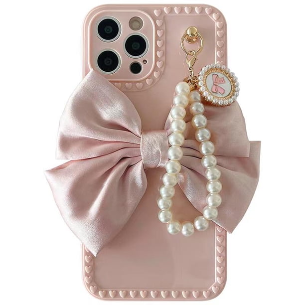 Funda suave de lujo con lazo 3d para Iphone, brazalete de perlas para niña, 11, 12, 13 Pro Max, 7, 8 Plus, Xr, X, Xs, Se, funda anticaída Fivean unisex