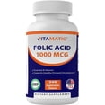 thumbnail image 1 of Suplemento de ácido fólico vitamático 1000 mcg (1 mg) de vitamina B9, 1 of 5