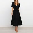 thumbnail image 2 of Pompotops Femmes Solides Manches Courtes Volants Lâches Laçage Robe, 2 of 6