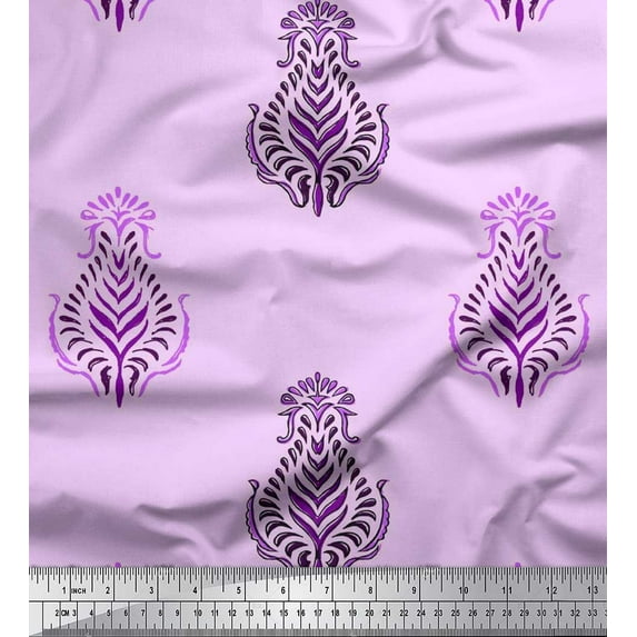 Soimoi Poly Georgette Fabric Leaves Block Print Fabric by Yard 42 Inch Wide