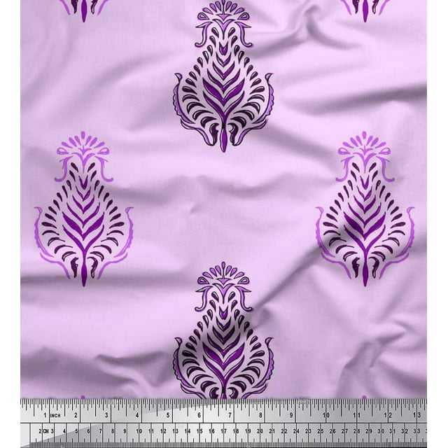 Soimoi Rayon Crepe Fabric Leaves Block Print Sewing Fabric Yard 46 Inch Wide