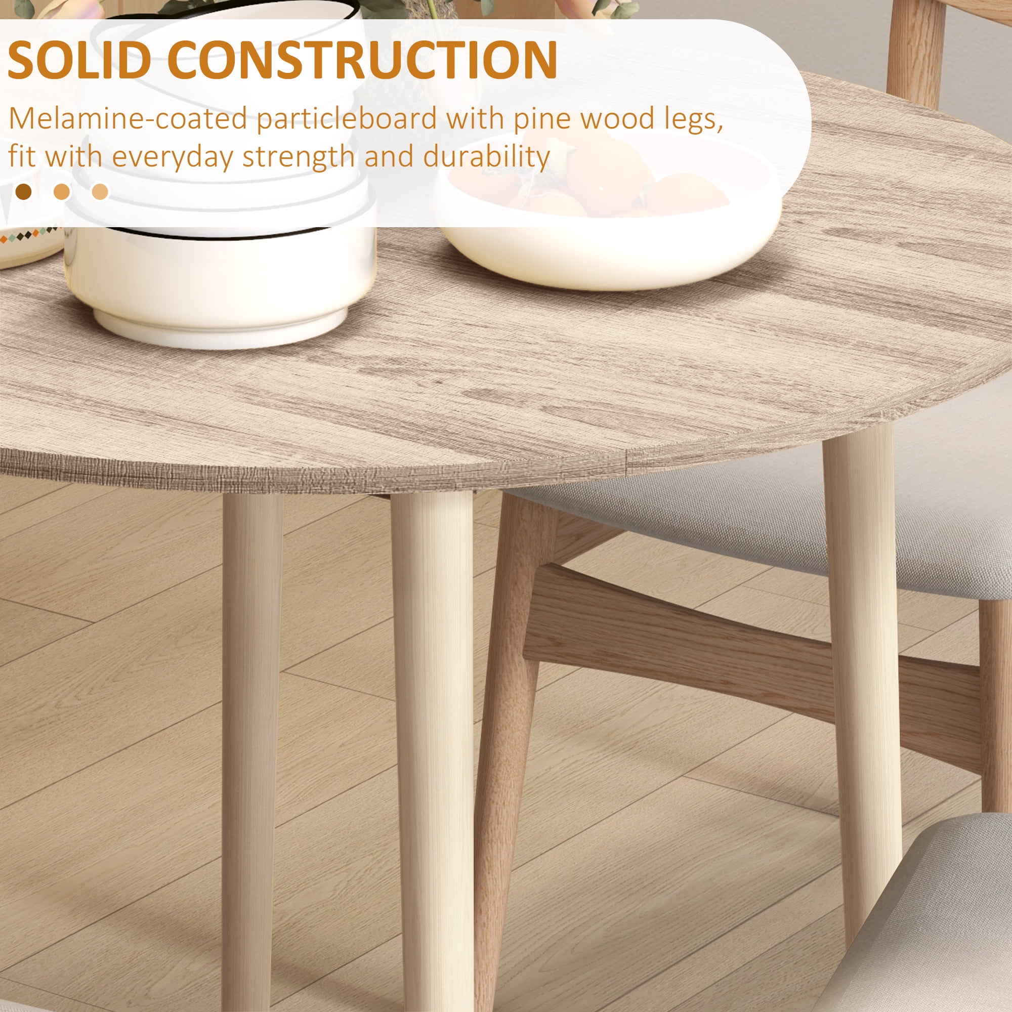 HOMCOM Foldable Dining Table, Round Drop Leaf Table w/ Wood Legs, Oak Color