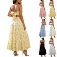 thumbnail image 3 of Gyujnb Thin Spaghetti V Neck Strap Maxi Dress All Over Ditsy Floral Print Lace Up Back Tie Fitted Bodycon Cut Elegant Gown for Maternity Photoshoot,L, 3 of 9
