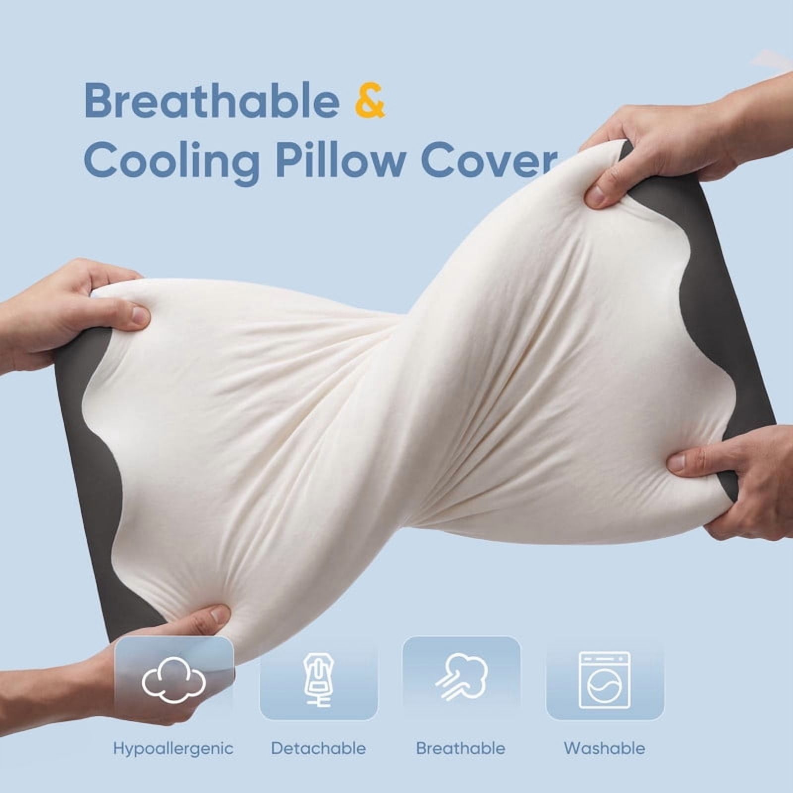 Kelno Memory Foam Pillow Ergonomic Cervical Contour Support with Dual Height Breathable Cooling Washable Cover for Side, Gray