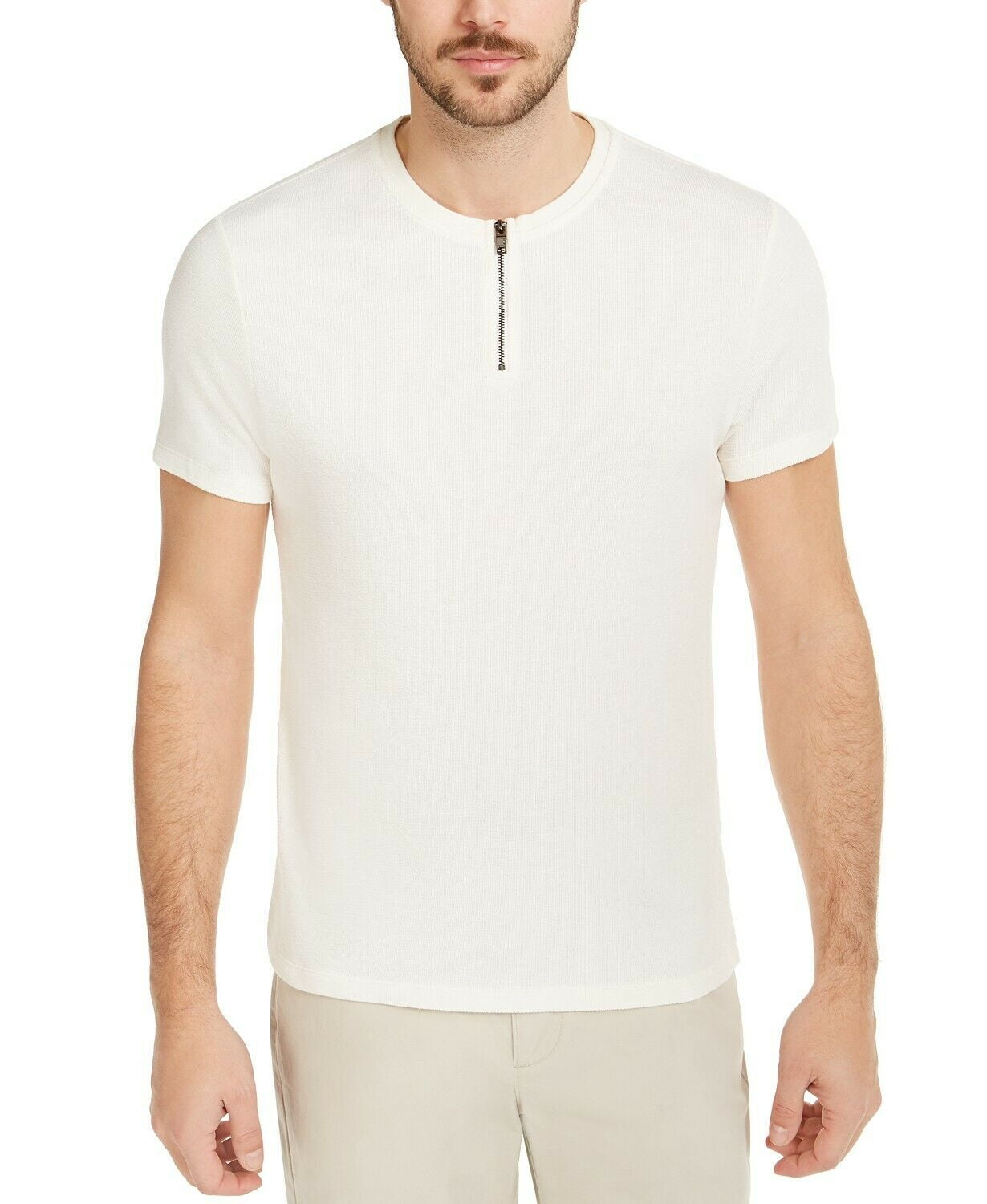Alfani Men's Quarter-Zip Terry T-Shirt Buttercream Size XL 