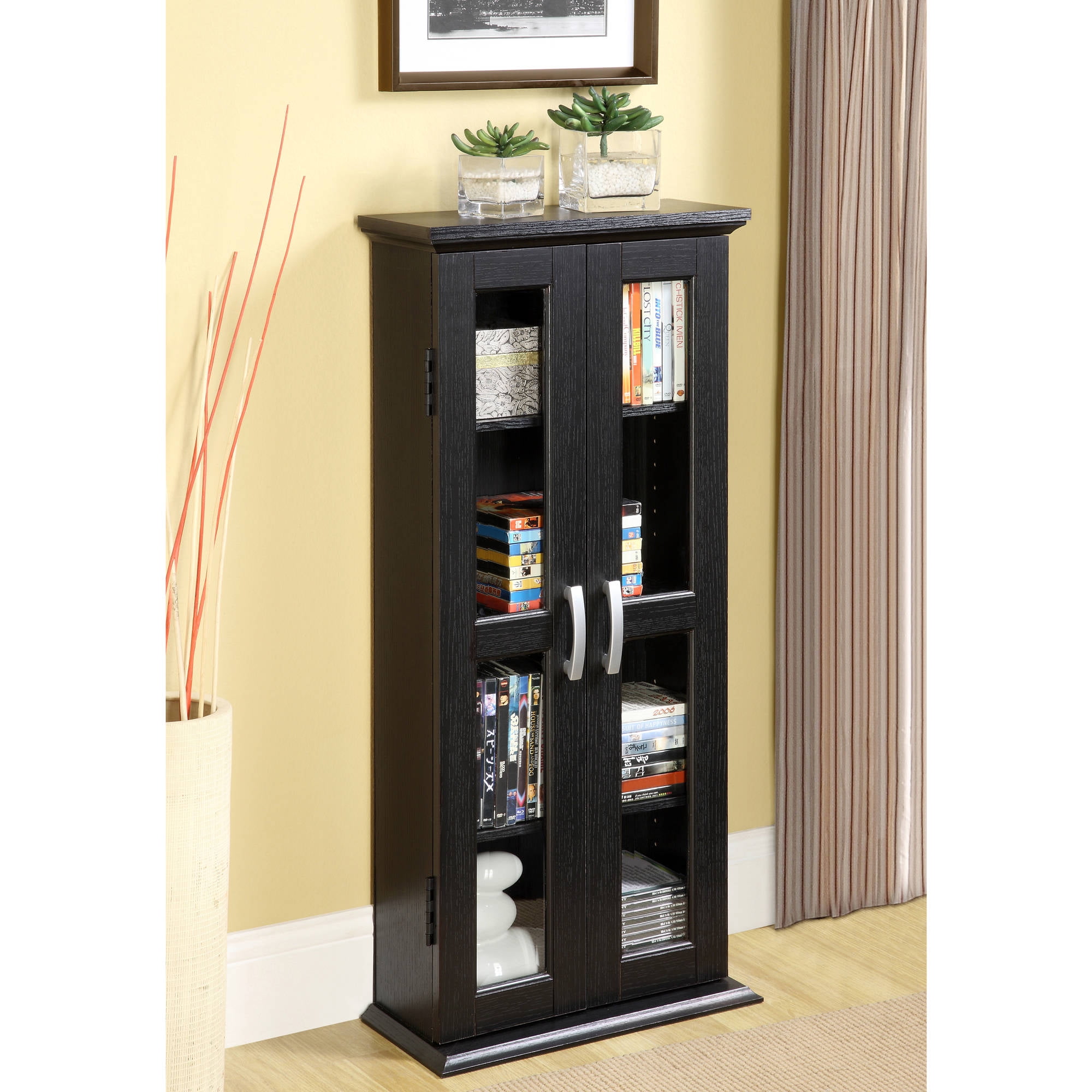 Walker Edison Cd Dvd Blu Ray Black Media Tower Storage Cabinet