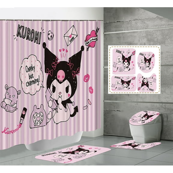 4 Piece Shower Curtain Sets Bathroom Sets with Non-Slip Rugs, Toilet Lid Cover and Bath Mat Hooks