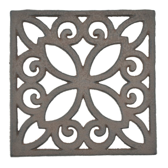Decorative Square Trivet Brown Cast Iron Ornate Design 6.25" Wide by Flag Emotes