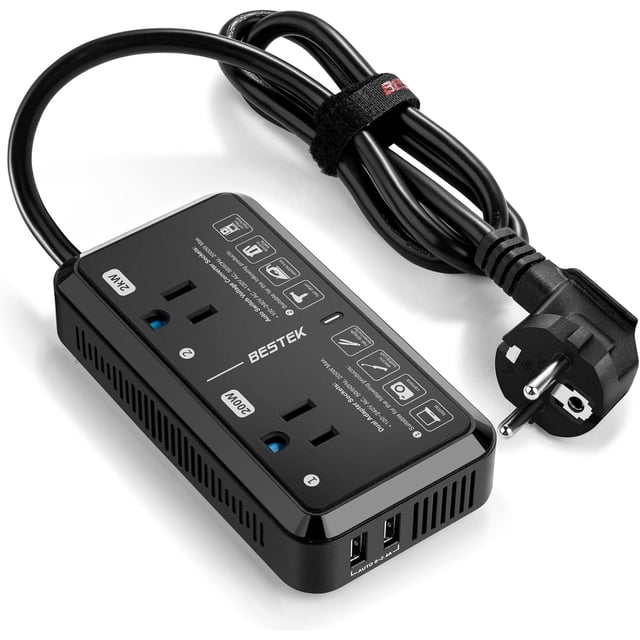 BESTEK 2000W Travel Voltage Converter, Power Step Down 240V to 120V Converter with 2.4A 2-Port USB Charging for Hair Dryer/Curling Iron/Coffee Machine/Phone,Travel Adapter for Europe Countries (Black)