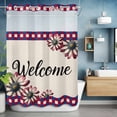 thumbnail image 6 of No Hook Shower Curtain with Snap in Liner, Watercolor Daisy Red Blue Plaid Waterproof Bath Curtain Double Layers with See Through Top Window, Independence Day Flower on Flax Shower Curtains 48x72in, 6 of 9