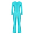 thumbnail image 3 of TiaoBug Girls Gymnastics Jumpsuit Full Body Bell Bottom Catsuit Crewneck Long Sleeve Dance Unitard Blue Green 8, 3 of 7