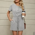 thumbnail image 4 of IROINNID Women's Jumpsuits Solid Color Comfortable Loose Short Sleeve Casual Pocket Buttons Summer Clothes, 4 of 9