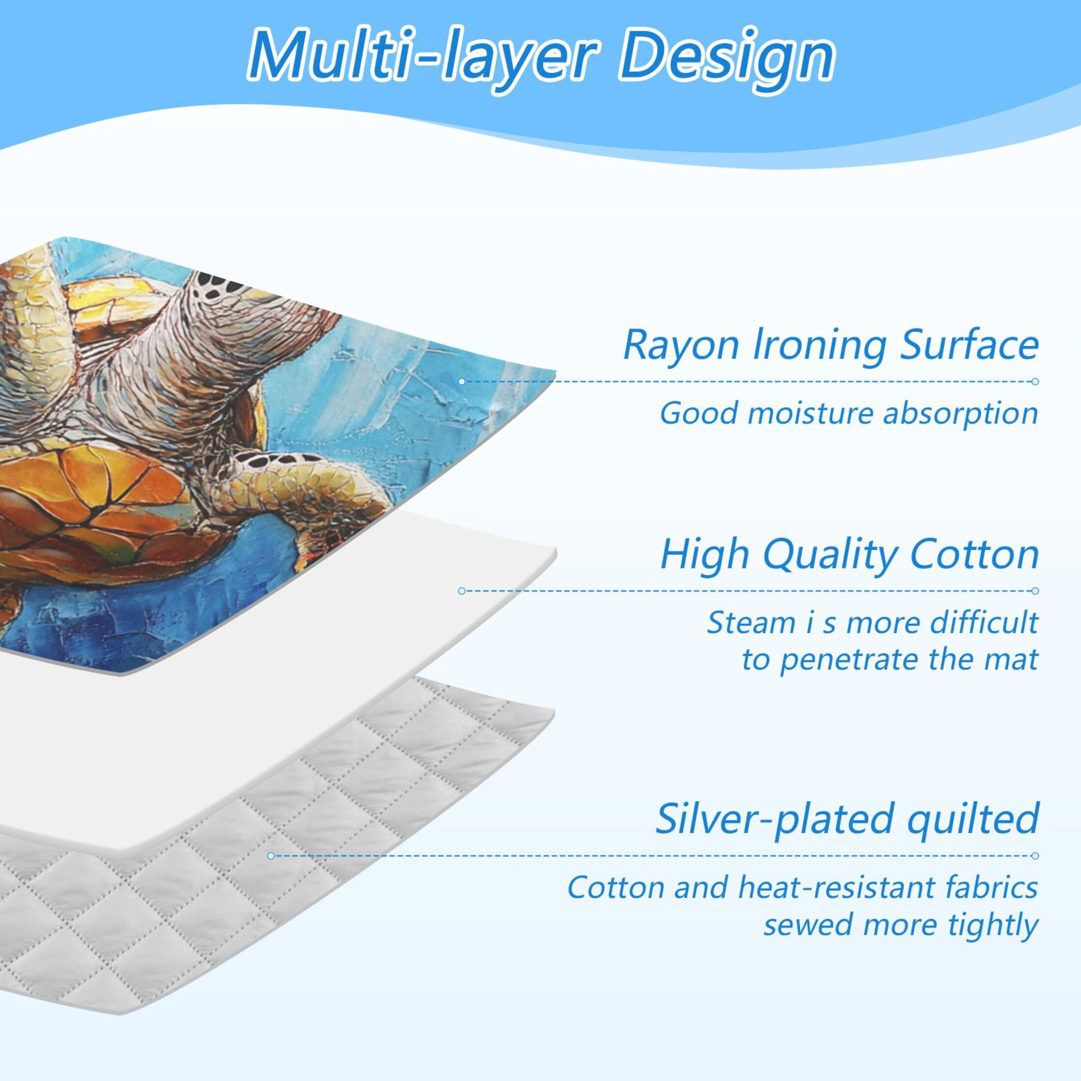 Turtle Swimming under Sea Ironing Mat Blanket Portable Travel Ironing Pad Heat Resistant Pad 47.2" x 27.6”