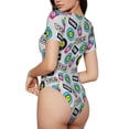 thumbnail image 2 of Vsdgher American Musical Prinr Short Sleeve Body suit for Womens, Sexy Onesie One Piece Round Neck Bodysuit Shapewear Tummy Control-X-Large, 2 of 7