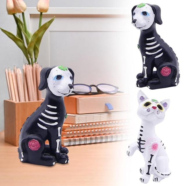 Esculturas de Animales Del Día de Muertos, Decoración de Resina para Halloween | Decoración para Escritorio, Sala de Estar, Estantería, Armario o Entrada | Resina Duradera | Juego de 1