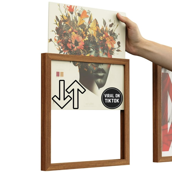 KORUA Wood Vinyl Frame With Drop In Slot on Top to Easily Interchange Records - Fits All Albums - 13x13 Inches