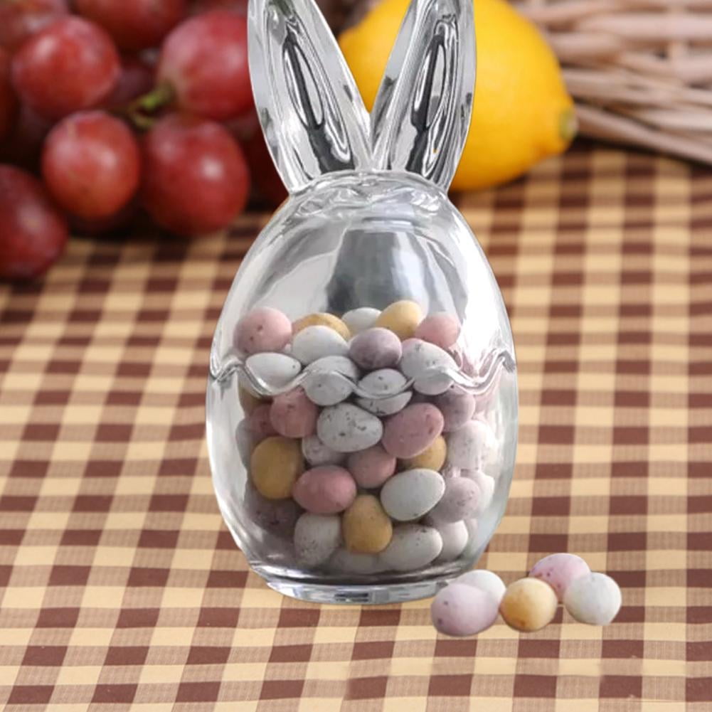 Mini Glass Bunny Ears Egg Jar, Easter Glass Storage Jars with Lids, Glass Egg Cup Clear Container Easter Decorations, Easter Glass Storage for Chocolate Candy Sweets Gift Mini Eggs Table Decoration