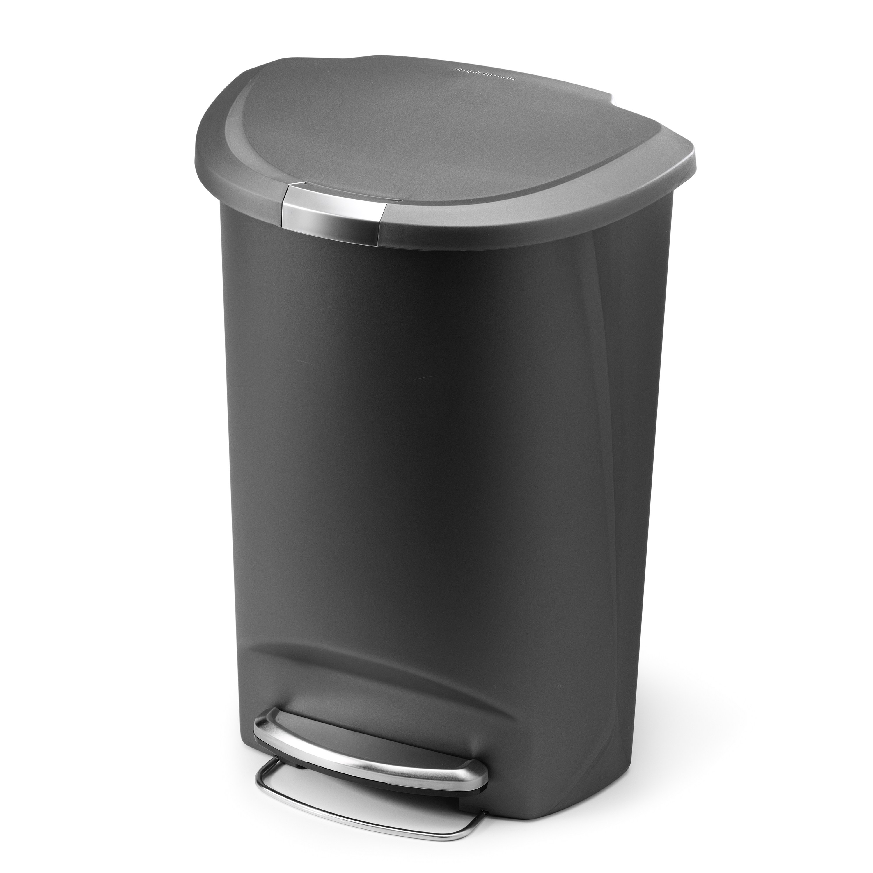 simplehuman 50 Liter 13 Gallon Semi-Round Kitchen Step Trash Can Grey Plastic With Secure Slide Lock