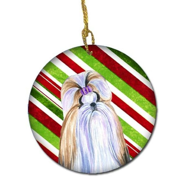 Shih Tzu Candy Cane Holiday Christmas Ceramic Ornament