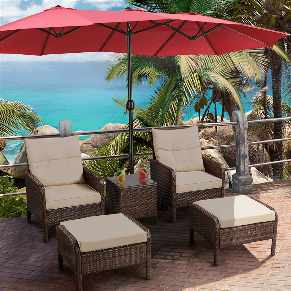 Renwick 15 FT Twin Patio Parasol with Crank Lift, Red