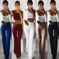 thumbnail image 3 of Women Bell Bottom High Waist Ruffle Pants Solid Slim Fit Trousers Yoga Pants Wide Leg Pants, 3 of 4
