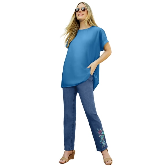 Woman Within Plus Size Short Sleeve Dolman Button Blouse