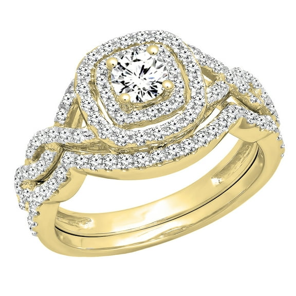 Dazzlingrock Collection 1.00 Carat (ctw) 14K White Diamond Swirl Bridal Halo Engagement Ring Set 1 CT, Yellow Gold, Size 7
