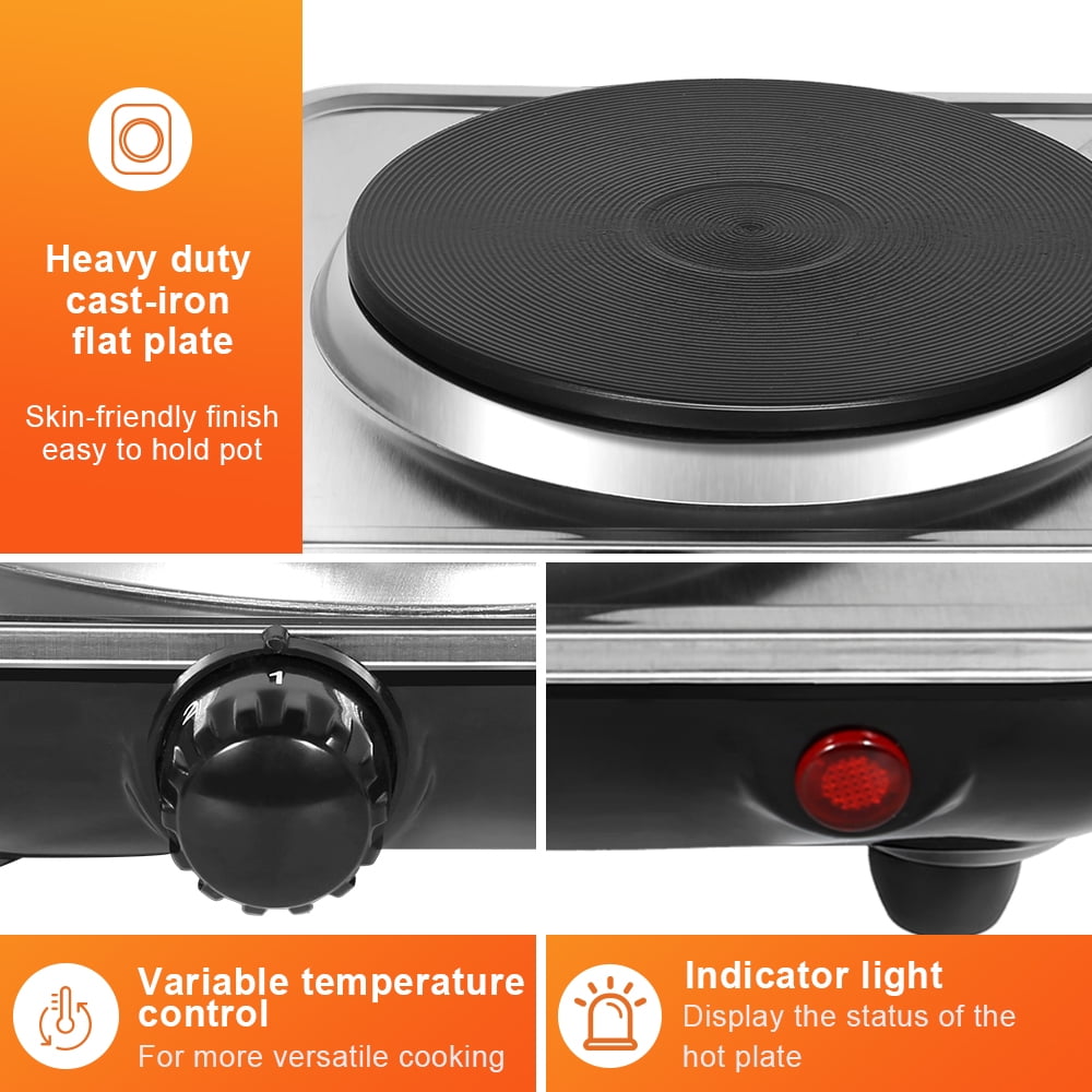 Uten Electric Single Burner, 1000W Cooktop with 6" Cast Iron Hot Plate for Frying, Cooking, Silver