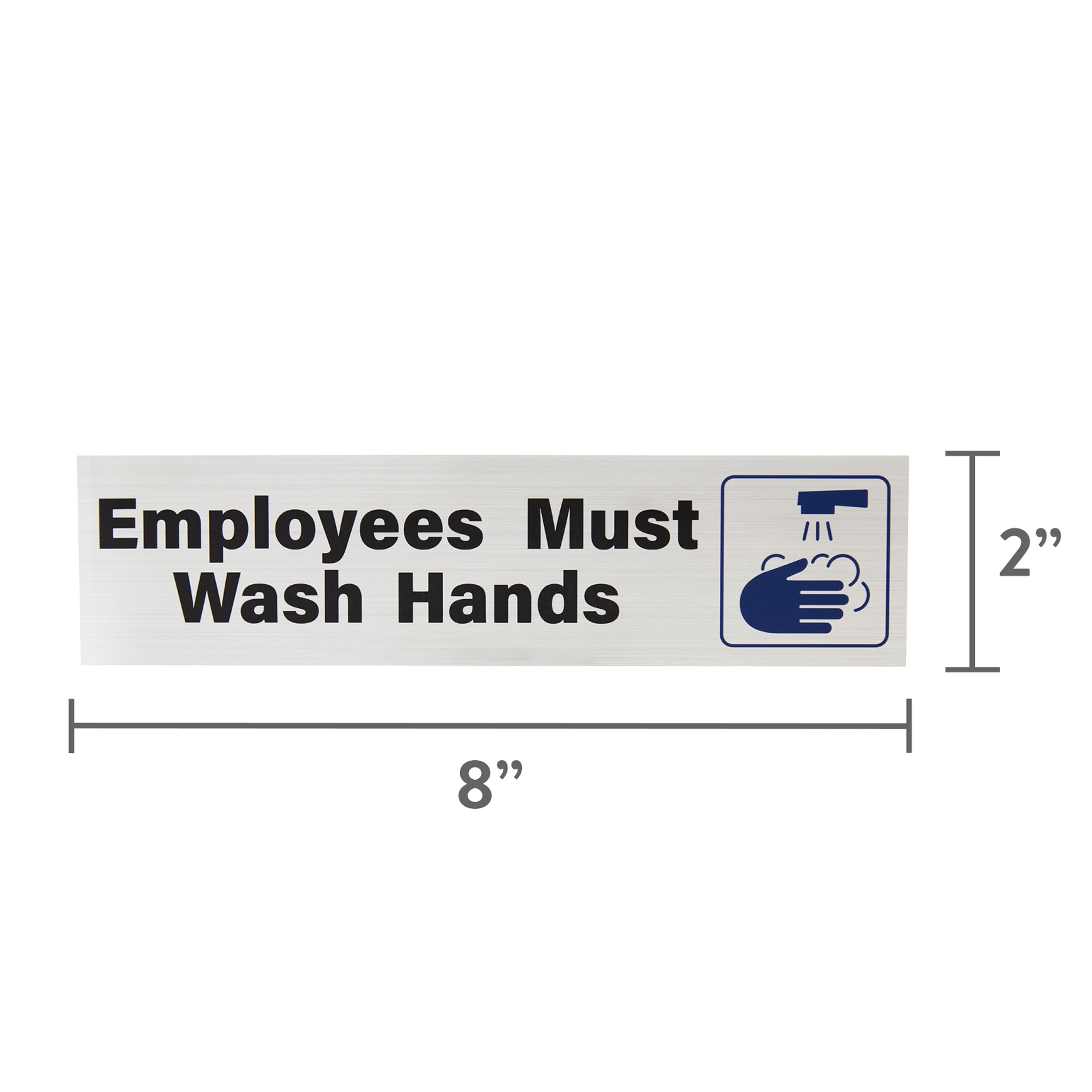 (4 pack) Pen+Gear Employee Must Wash Hands Sign, 2x8 inch , Silver, Adhesive Back for Easy Mounting