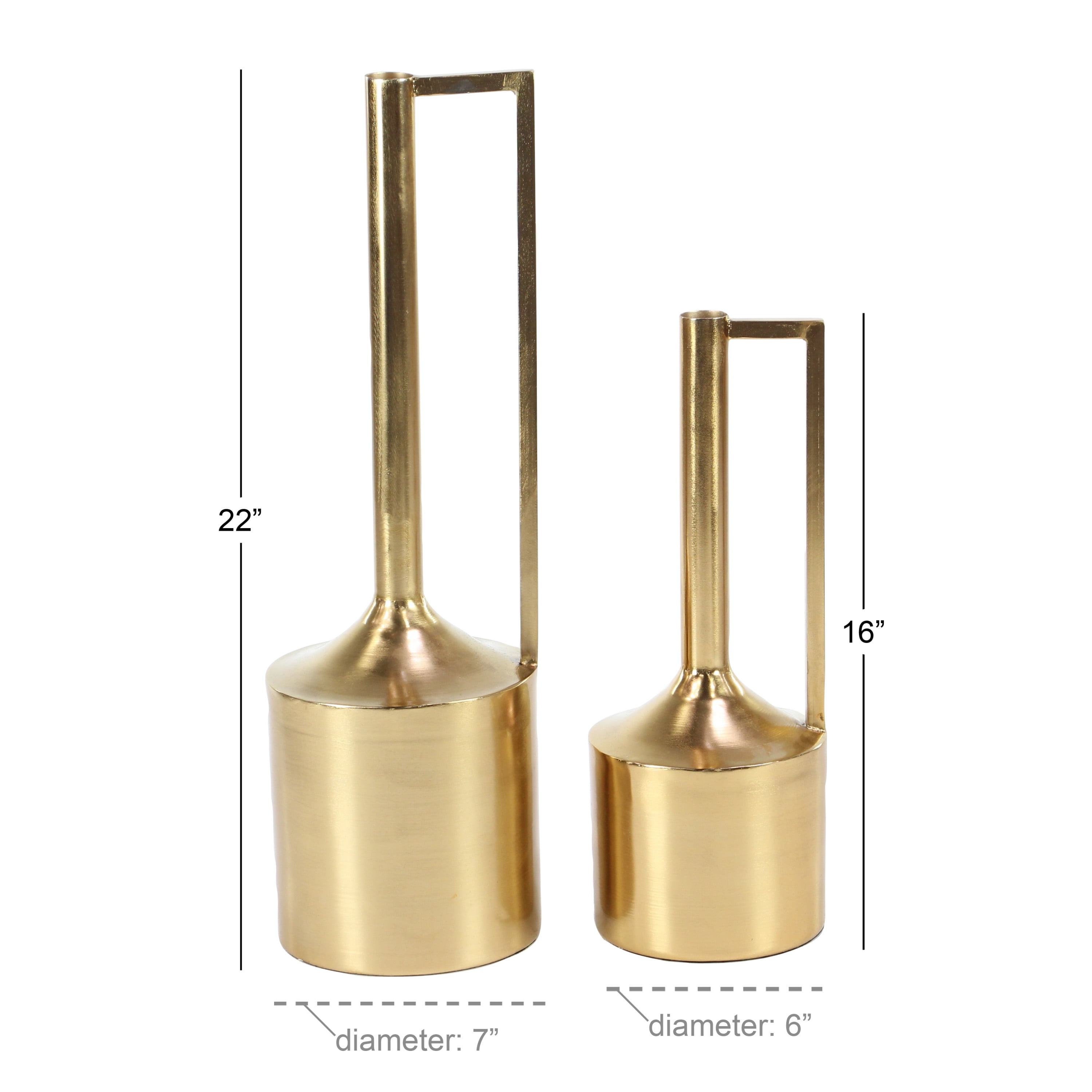 DecMode 16", 22"H Gold Metal Vase with Handles, Set of 2