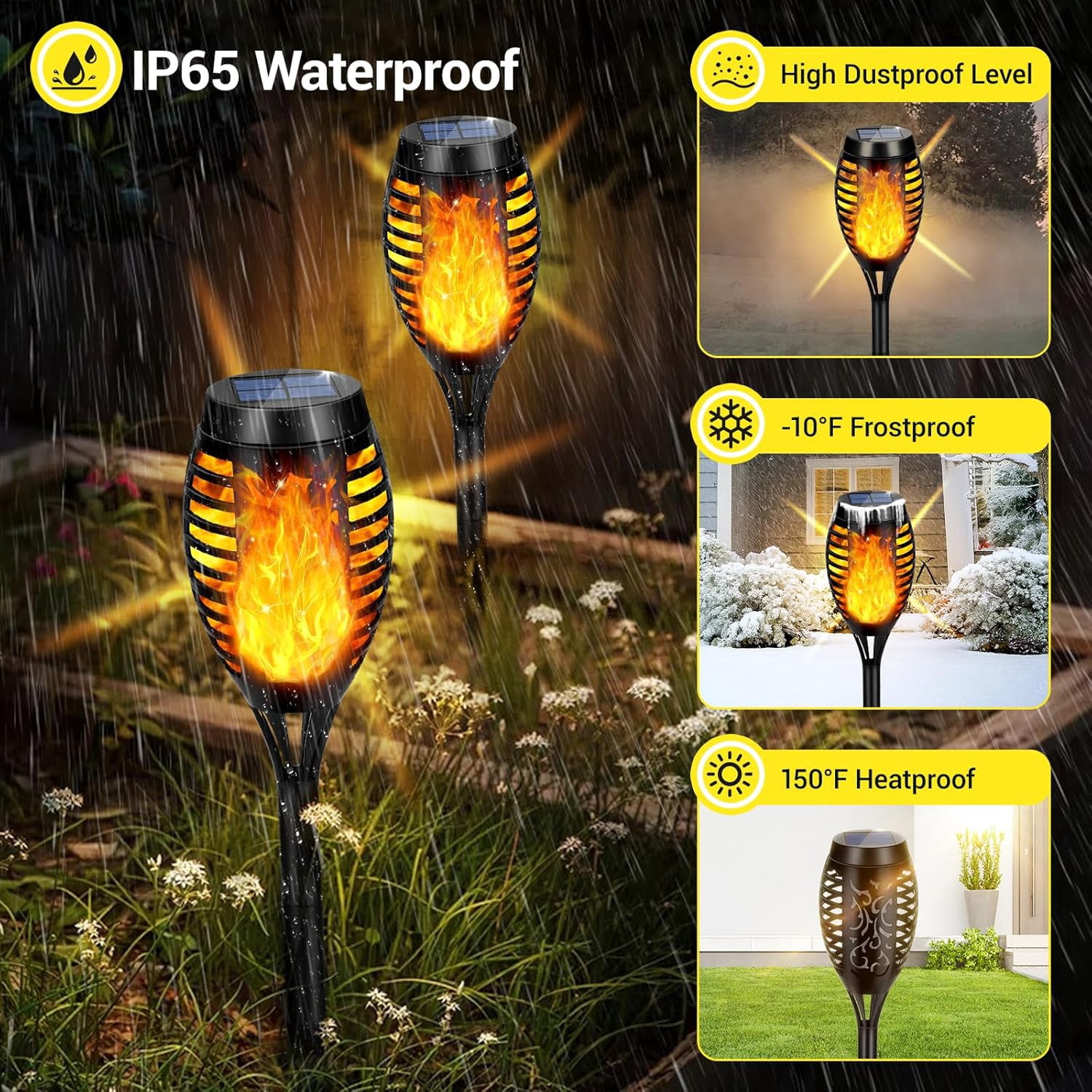 Solar Lights Outdoor, 4 Pack Solar Torch Light with Flickering Flame, Waterproof Outdoor Garden Lights for Yard, Torches for Outside Patio Pathway Decorations