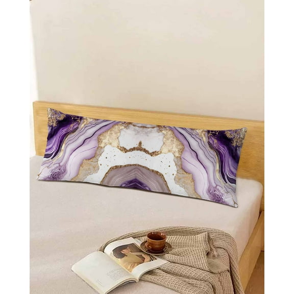 Marble Purple Throw Pillow Cover,Abstract Luxury Golden Watercolor Art Rectangle Decorative Pillow Case Protector Soft Cushion Cover Lumbar Pillowcase for Couch Sofa Bedroom Car Chair Decor 20x54 In