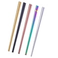 thumbnail image 2 of 5 pares de palillos cuadrados de 21 cm de acero inoxidable 304, reutilizables y antideslizantes para sushi (chapados en colores, negro, oro rosa, dorado y natural)., 2 of 5