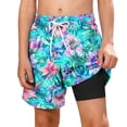 thumbnail image 2 of hengsof Boys' Summer Printed Beach Swim Trunks Stylish Double Layered Comfortable Beach Sports Casual Shorts with Pockets, 2 of 5