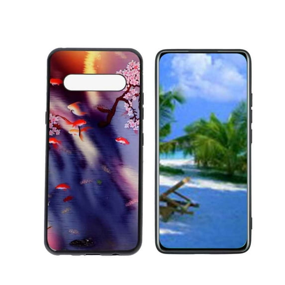 Compatible with LG V60 ThinQ 5G Phone Case, Japanese-Inspired-cherry-blossom-koi-fish-2 Case Silicone Protective for Teen Girl Boy Case for LG V60 ThinQ 5G