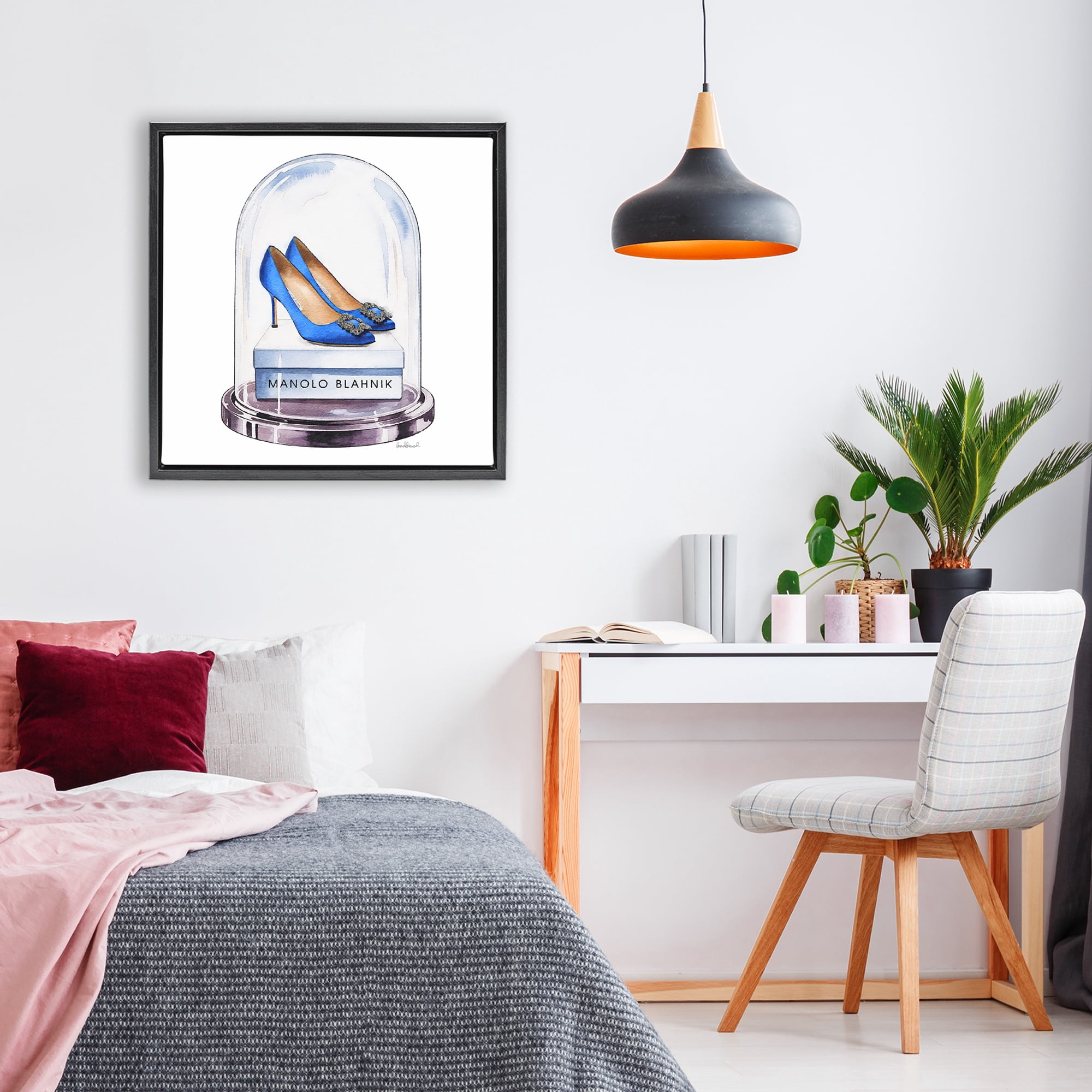 Stupell Industries Blue Heels in Bell Jar Black Framed Floater Canvas Wall Art, design by Amanda Greenwood
