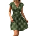 thumbnail image 2 of ClodeEU Women's Boho V Neck Floral Print Ruffle Sleeve Mini Dress,Cute Smocked Waist Short Dress Army Green,Womens Plus XL, 2 of 6